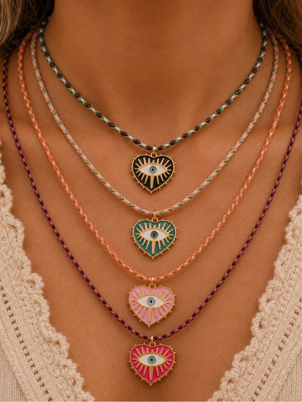Turquoise Evil Eye Heart Pendant Necklace | Coastal Boho - Picture 6 of 6
